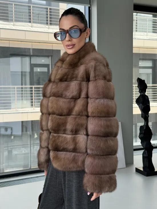 Полушубок из соболя «Тортора Графит» - фото 6