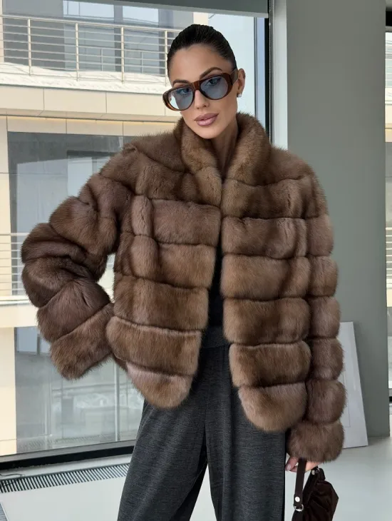 Полушубок из соболя «Тортора Графит» - фото 9