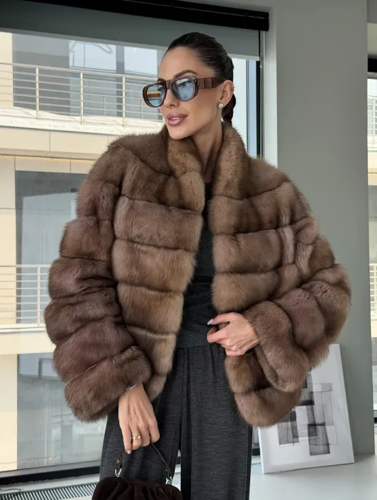 Полушубок из соболя «Тортора Графит» - фото 11