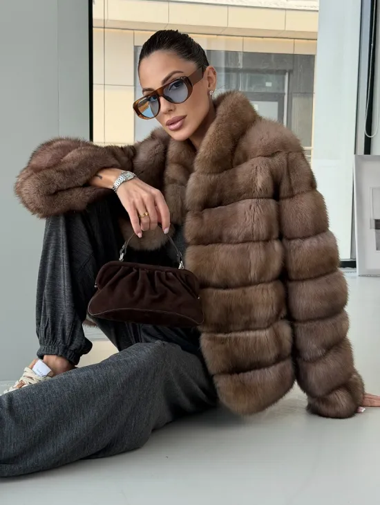 Полушубок из соболя «Тортора Графит» - фото 8