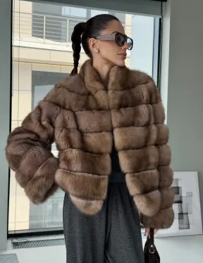 Полушубок из соболя «Тортора Графит» - фото 10