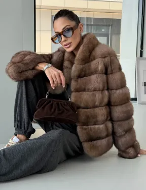 Полушубок из соболя «Тортора Графит» - фото 8