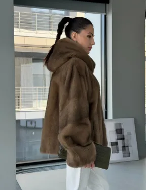 Женский норковый полушубок с капюшоном - фото 17