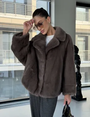 Короткий норковый полушубок - английский воротник - фото 17