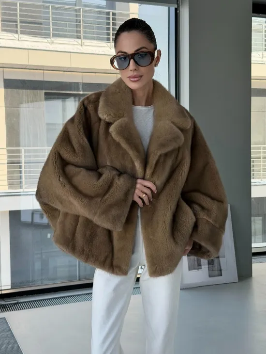 Короткая норка кимоно роспуск - английский воротник - фото 10