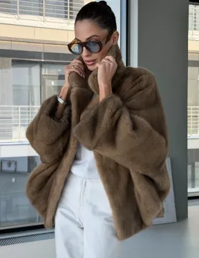 Короткая норка кимоно роспуск - английский воротник - фото 6