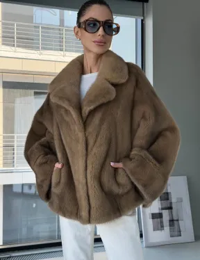 Короткая норка кимоно роспуск - английский воротник - фото 5