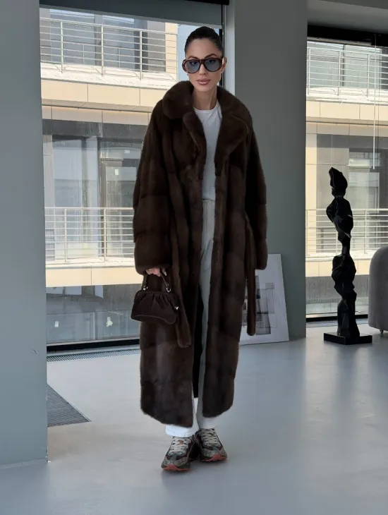 Коричневая норковая шуба - кимоно - фото 12