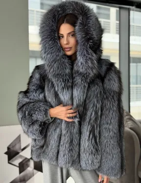 Полушубок из чернобурки с капюшоном - фото 6