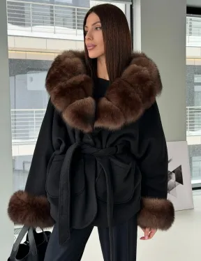 Пальто с капюшоном из финского песца - фото 7