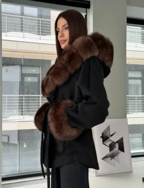 Пальто с капюшоном из финского песца - фото 10