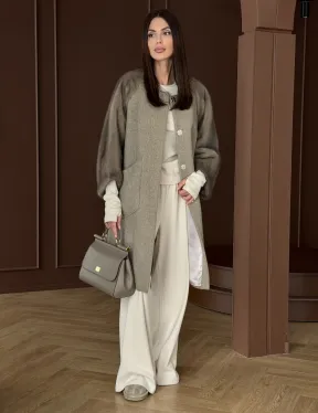 Женское пальто с меховыми рукавами из норки - фото 10