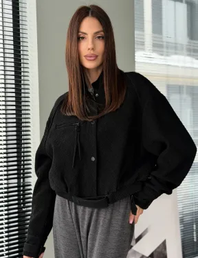 Черный замшевый кроп - бомбер - фото 0