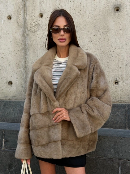 Шуба из норки SAGA FURS  с английским воротником - цвет пастель - фото 8