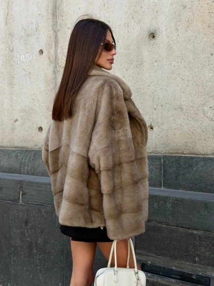 Шуба из норки SAGA FURS  с английским воротником - цвет пастель - фото 13