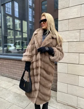 Шуба из датской норки  с английским воротником - цвет палевый