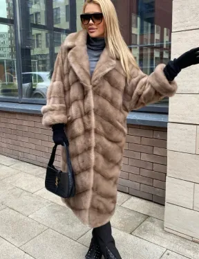 Шуба из датской норки  с английским воротником - цвет палевый