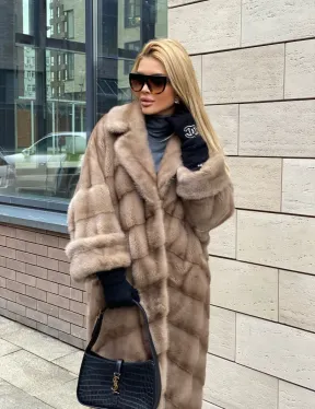 Шуба из датской норки  с английским воротником - цвет палевый
