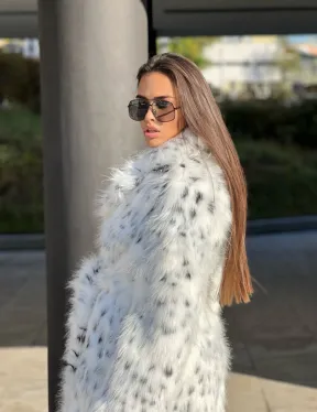 Удлиненная шуба из экомеха под рысь