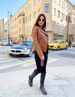 Косуха из натуральной кожи в цвете кэмел