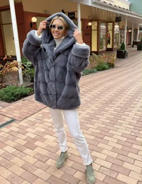 Норковое пончо с капюшоном