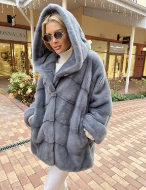 Норковое пончо с капюшоном