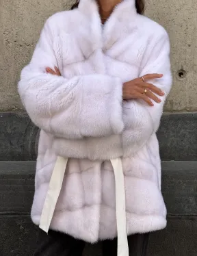 Короткая норковая шуба - цвет жемчуг