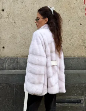 Короткая норковая шуба - цвет жемчуг