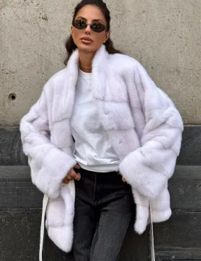 Короткая норковая шуба - цвет жемчуг