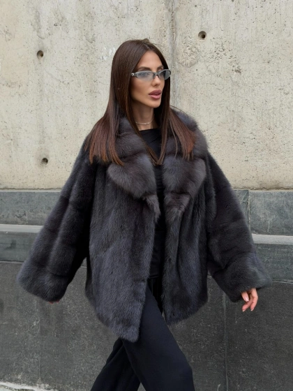Короткая шуба из меха норки с воротником из меха куницы - фото 17