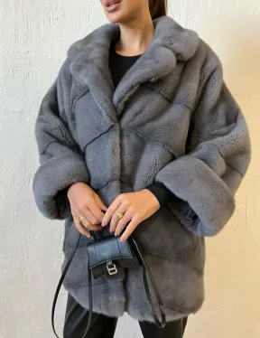 Серая короткая норковая шуба премиум качество