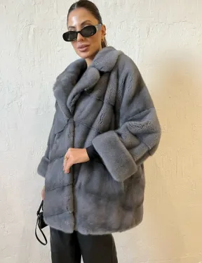 Серая короткая норковая шуба премиум качество