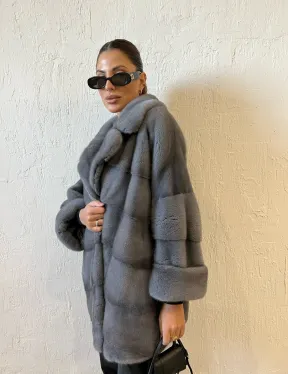 Серая короткая норковая шуба премиум качество