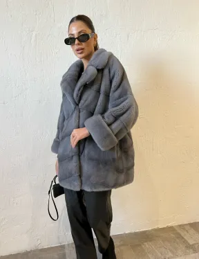 Серая короткая норковая шуба премиум качество