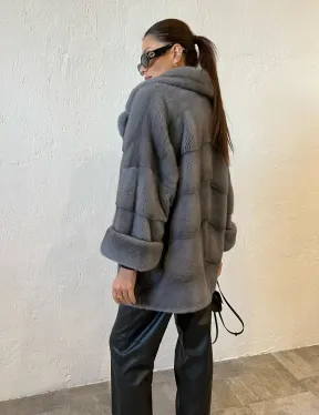 Серая короткая норковая шуба премиум качество