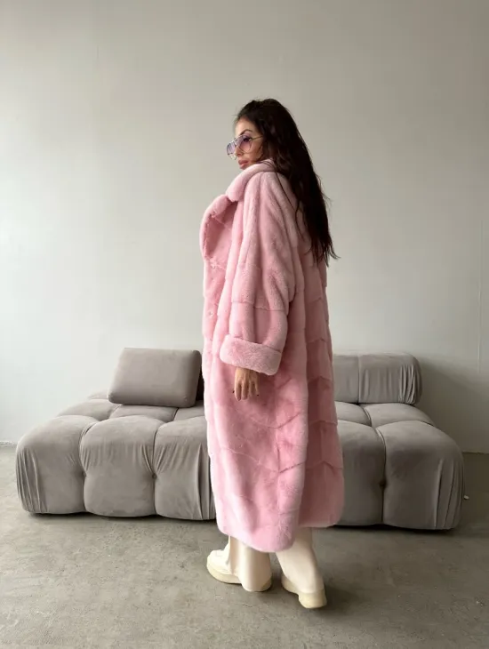 Удлиненная шуба из плюшевой норки Velvet цвет розовый