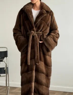 Шуба из плюшевой норки Velvet с английским воротником - цвет соболь