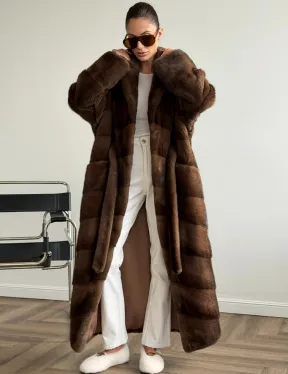 Шуба из плюшевой норки Velvet с английским воротником - цвет соболь