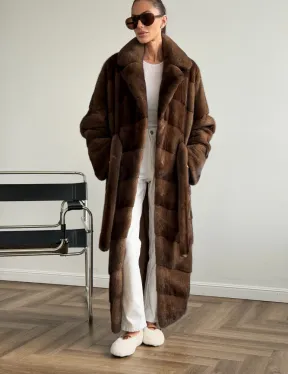 Шуба из плюшевой норки Velvet с английским воротником - цвет соболь