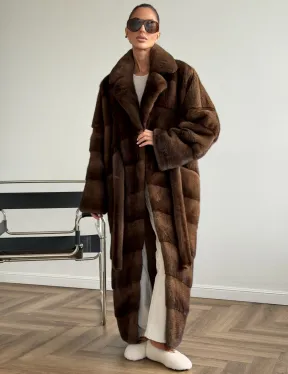 Шуба из плюшевой норки Velvet с английским воротником - цвет соболь