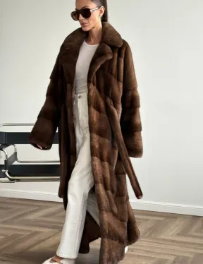 Шуба из плюшевой норки Velvet с английским воротником - цвет соболь