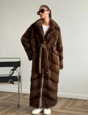 Шуба из плюшевой норки Velvet с английским воротником - цвет соболь