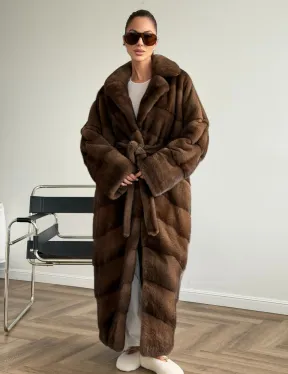 Шуба из плюшевой норки Velvet с английским воротником - цвет соболь