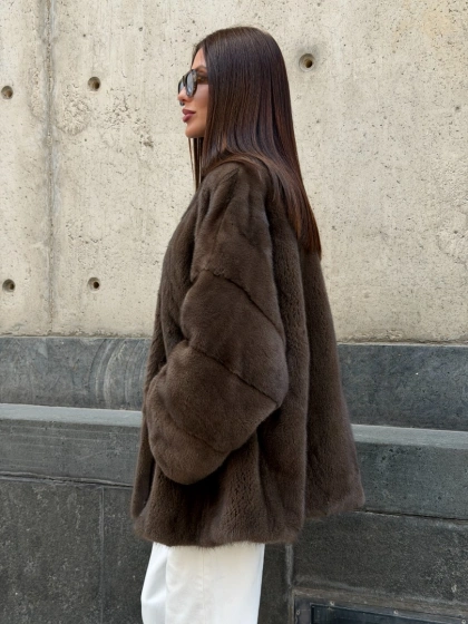 Шуба из плюшевой норки - цвет Pastel brown - фото 10
