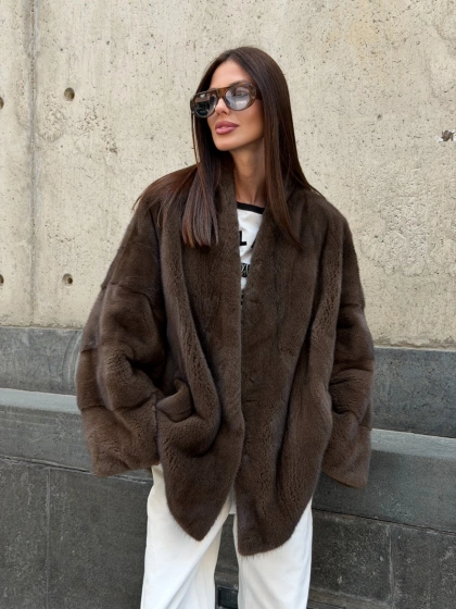 Шуба из плюшевой норки - цвет Pastel brown - фото 18