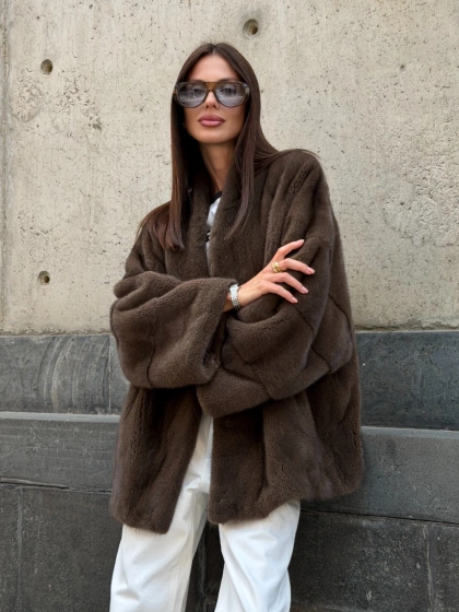 Шуба из плюшевой норки - цвет Pastel brown - фото 16