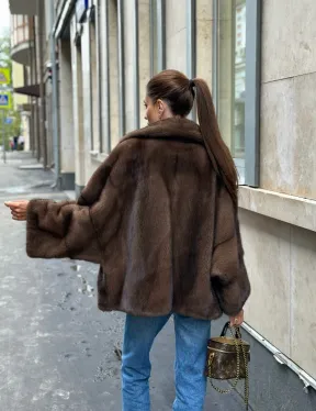 Норковый полушубок с английским воротником - цвет орех