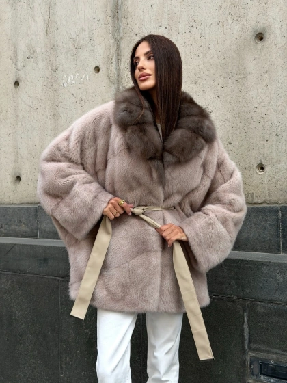 Шуба из меха норки автоледи - воротник куница - фото 19