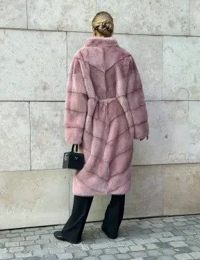 Шуба норковая с поясом - цвет розовый фламинго