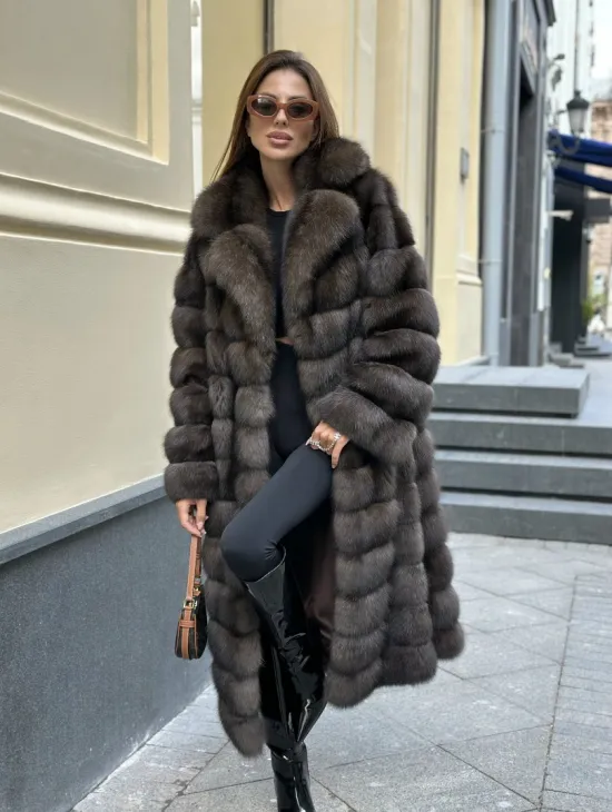Изысканное пальто из баргузинского соболя с английским воротником седина 1/2